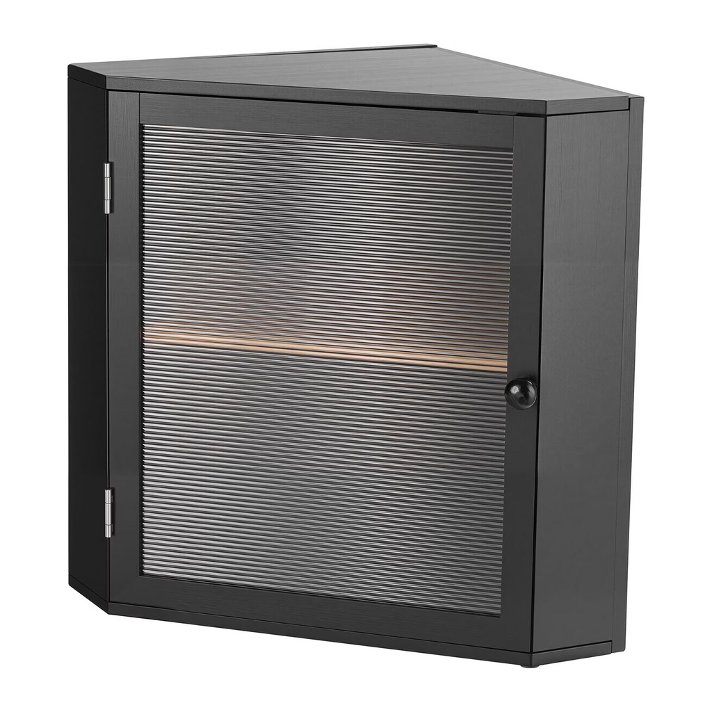 AEELLEEA Black Bamboo Corner Bread Box, Adjustable Shelf Bread Storage Container with Fluted Acrylic Door for Kitchen Countertop