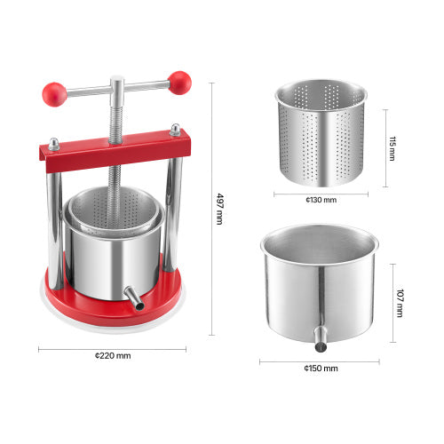 0.44 Gal / 1.65L Manual Fruit Wine Press, Stainless Steel Juice Press with T-Handle, Apple Grape Cider
