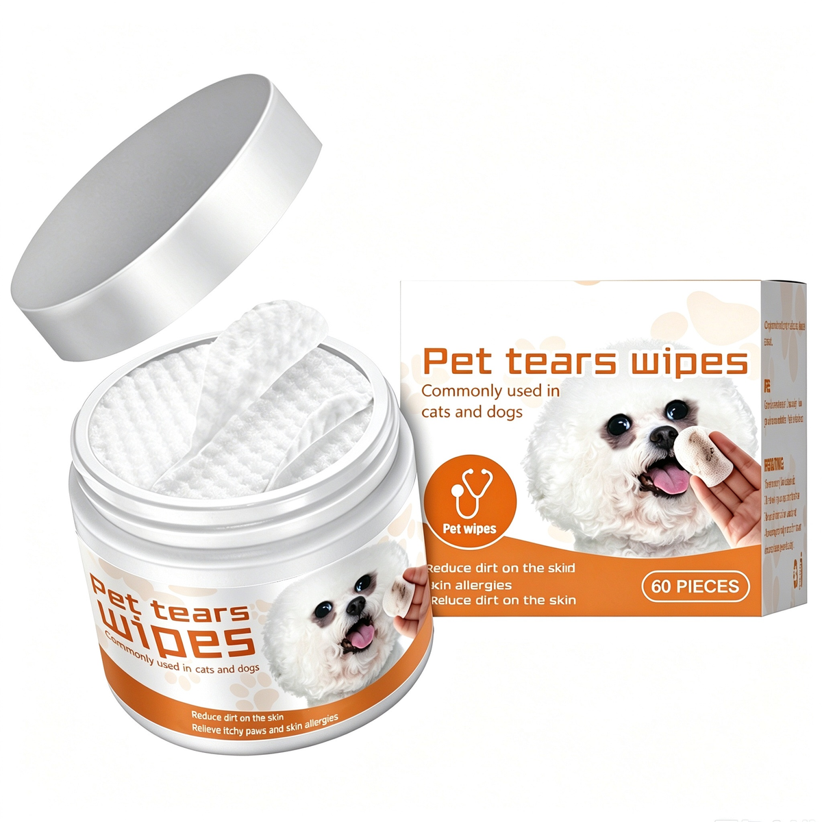 AEELLEEA Pet Tear Stain Wipes for Dogs Cats, Natural Aloe Chamomile Eye Cleaning Wipes, Hypoallergenic, 60 Count