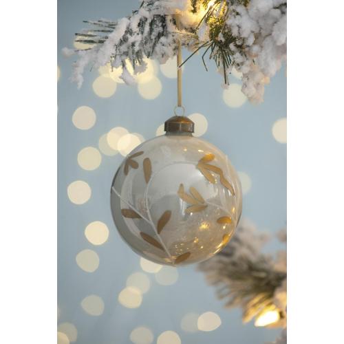 AEELLEEA 3.9" White Glass Christmas Ornaments Set of 6, Hand Painted Gold Leaf Pattern Baubles for Xmas Tree Holiday Home Decor
