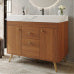 Brown Bathroom Vanity with Sink, Walnut Modern Freestanding Cabinet with White Marble Top, Doors and Drawers, Gold Legs