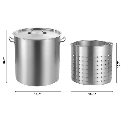 84 Quart Stainless Steel Stock Pot with Steamer Basket and Lid, Large Heavy Duty Soup Sauce Pot for Cooking Turkey Seafood