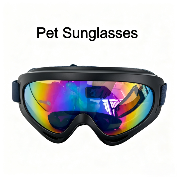 2 Pack Dog Goggles Pet Sunglasses with Adjustable Straps, Rainbow Lens Eye Protection for Medium Large Dogs, Black & White