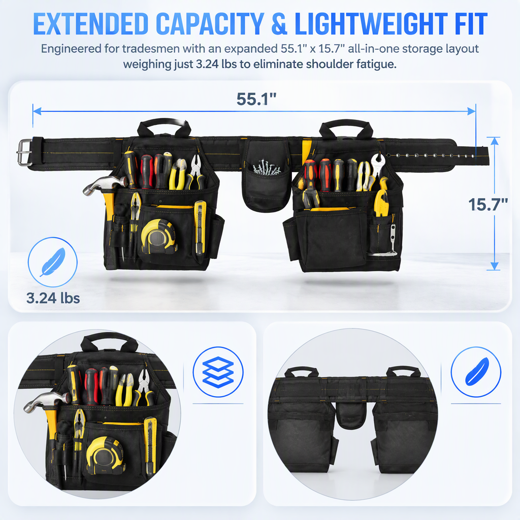 AEELLEEA-20-Pocket Heavy Duty Tool Belt, Adjustable Waist Tool Organizer with Hammer Holder