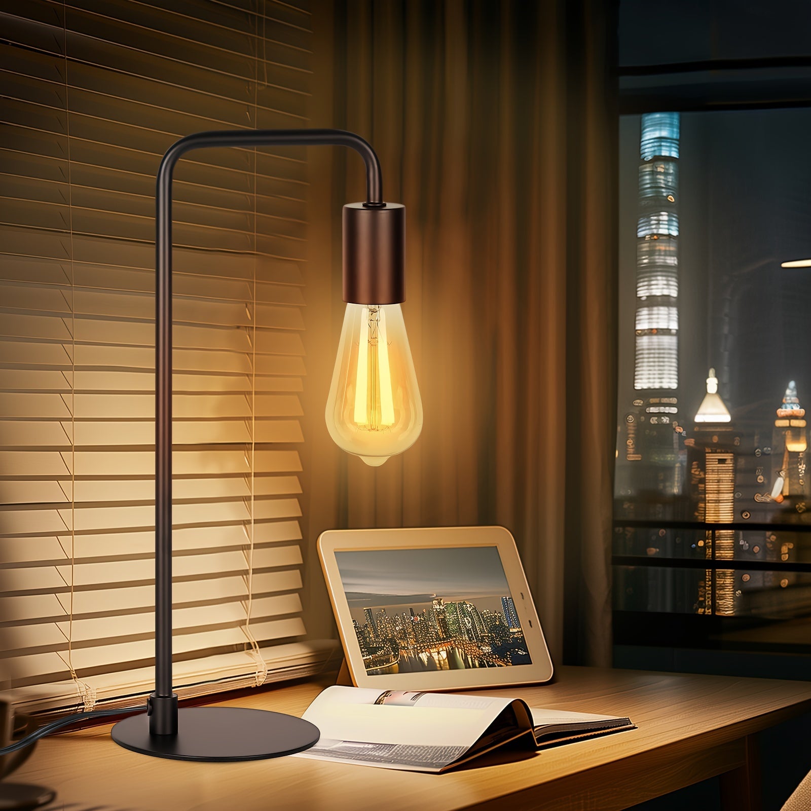 2 Sets Black Edison Table Lamps - Industrial Bedside Lamps for Bedroom, Living Room & Dorm - Compact Metal Lamps for Reading, Nightstand & Vanity