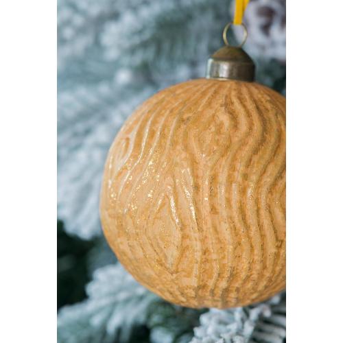 AEELLEEA 3.9" Gold Wavy Textured Glass Christmas Ball Ornaments Set of 6, Hanging Baubles for Xmas Tree Seasonal Home Decor