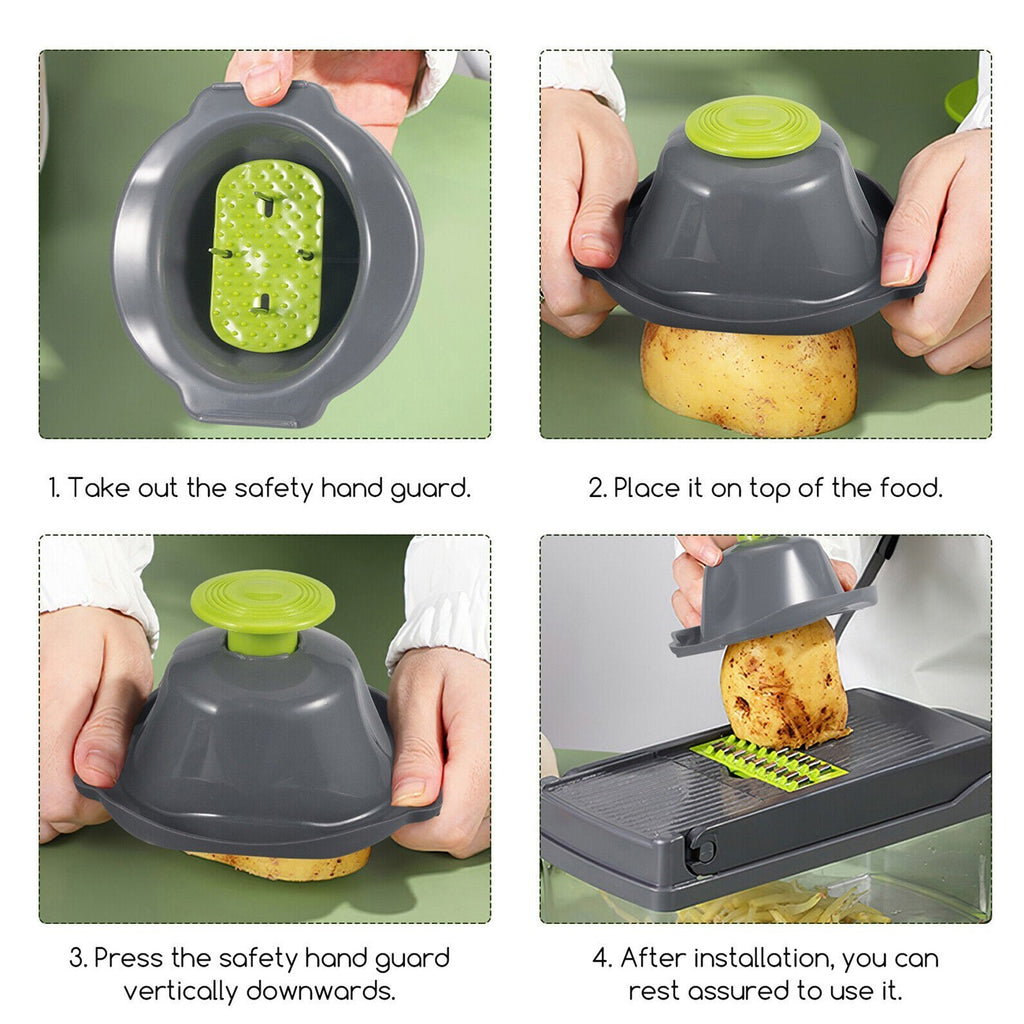 16 in 1 Vegetable Chopper, Multifunctional Veggie Slicer Dicer with 1.5L Storage Container, Interchangeable Blades & Hand Guard for Onion Carrot Fruit