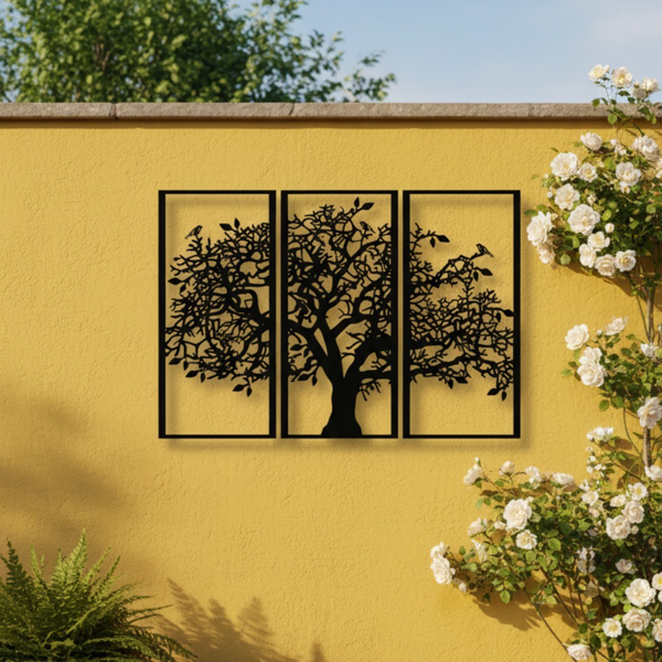 Tree of Life Metal Wall Art, 3 Panel Black Metal Wall Decor, Tree of Life Sculpture for Living Room Bedroom