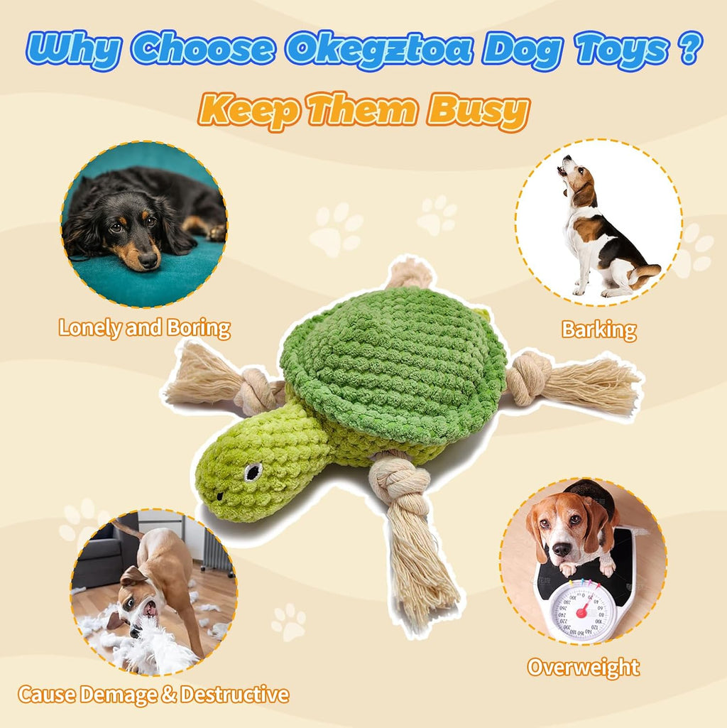 4-Pack Squeaky Dog Toys Set Sea Crinkle Plush Toy Rope Toys for Dogs Tug of War Toy & Oral Care Puppy Toys for Small Medium Large Dogs