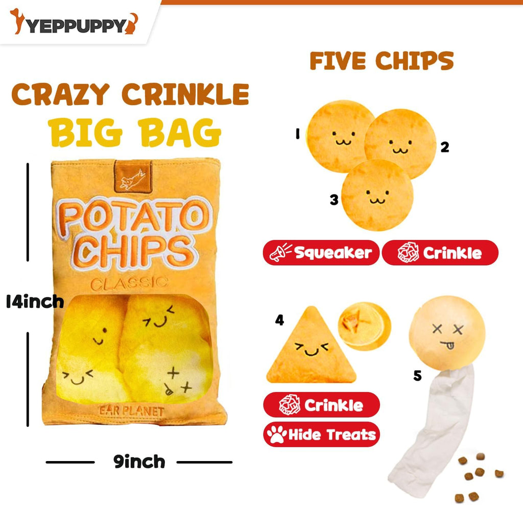 YEPPUPPY Sniffing Play for Mental Stimulation& Hide & Seek Plush Treat Dispenser – Boredom-Busting Interactive Burrow Dog Toy – Snuffle Puzzle Enrichment Gamewith Crinkle Chip Bag Design
