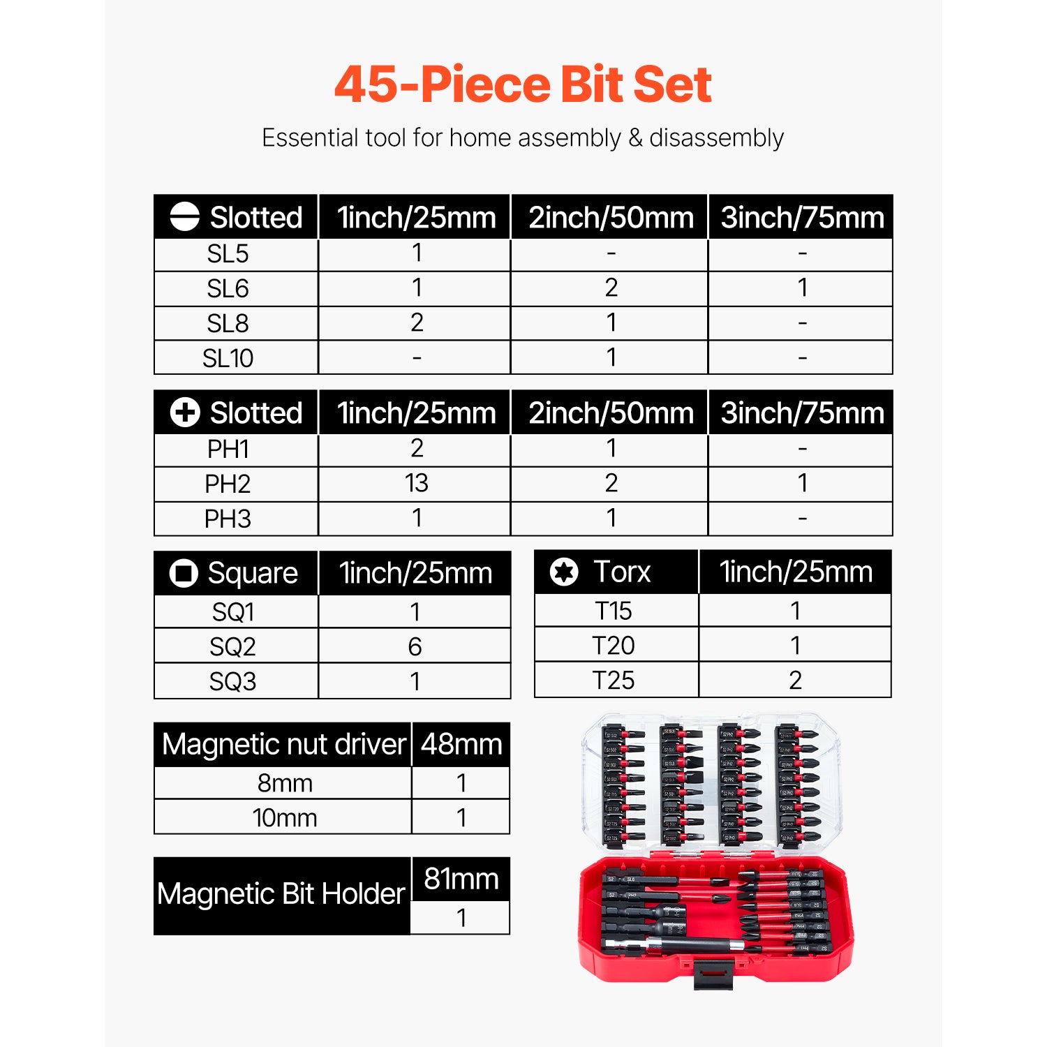 45-Piece Screwdriver Bit Set, Magnetic Tool Kit with Storage Case, Tool Set with Blackened Bits, Heavy Duty Toolbox for Home & Repair