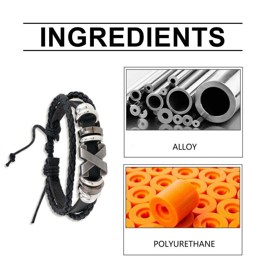 Men's Braided Adjustable Bracelet with Alloy Accent, Black and Silver Fashion Wristband