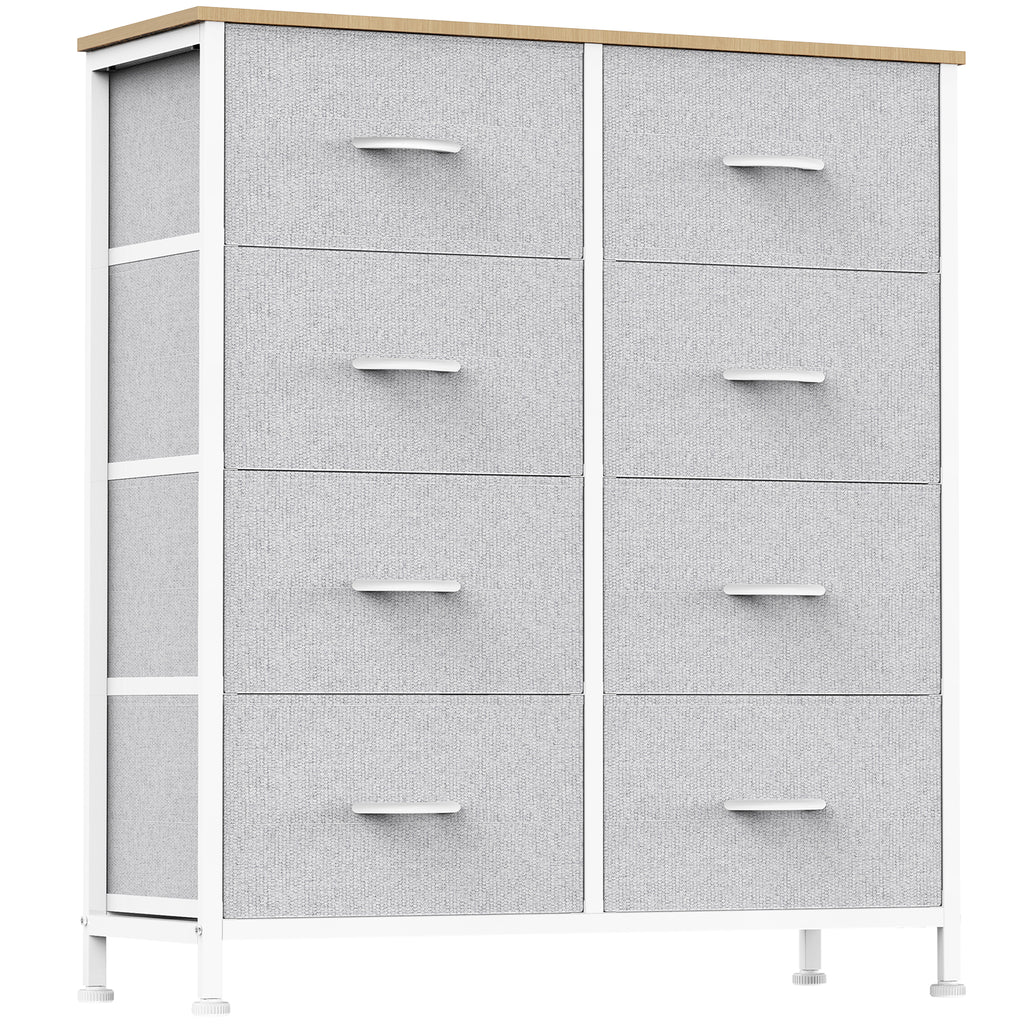 Aeelleea Light Gray Tall Dresser Fabric Storage Tower with Wooden Top