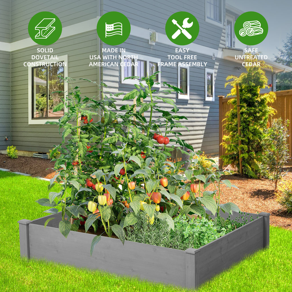 AEELLEEA Raised Garden Bed, Outdoor Wood Planter Box, Tool-Free Assembly, Elevated Bed for Growing Herbs