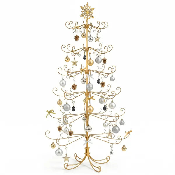 Aeelleea 6ft Gold Wrought Iron Christmas Tree with Snowflake Top, PVC Everyday Decor Tree, No Accessories Included