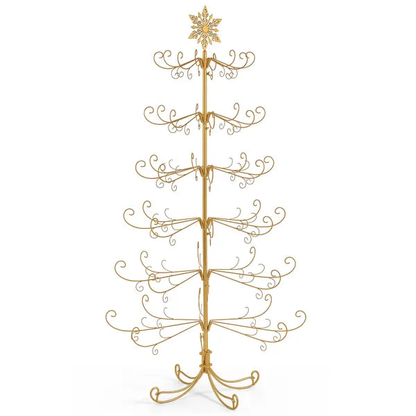 Aeelleea 6ft Gold Wrought Iron Christmas Tree with Snowflake Top, PVC Everyday Decor Tree, No Accessories Included