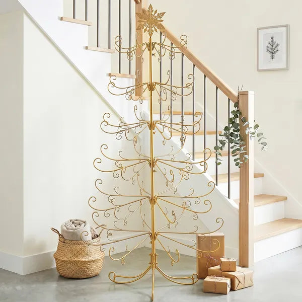 Aeelleea 6ft Gold Wrought Iron Christmas Tree with Snowflake Top, PVC Everyday Decor Tree, No Accessories Included