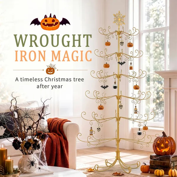 Aeelleea 6ft Gold Wrought Iron Christmas Tree with Snowflake Top, PVC Everyday Decor Tree, No Accessories Included