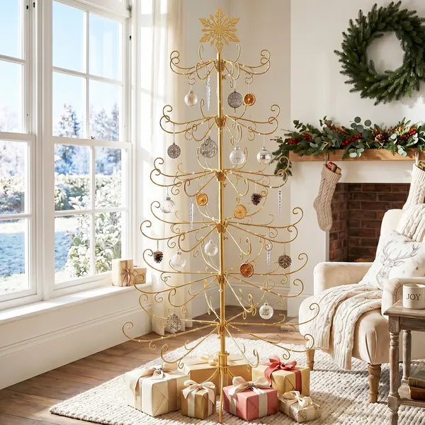 Aeelleea 6ft Gold Wrought Iron Christmas Tree with Snowflake Top, PVC Everyday Decor Tree, No Accessories Included