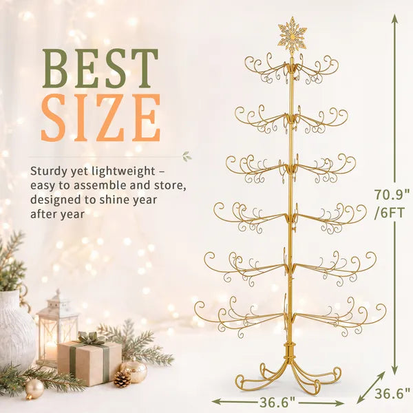 Aeelleea 6ft Gold Wrought Iron Christmas Tree with Snowflake Top, PVC Everyday Decor Tree, No Accessories Included