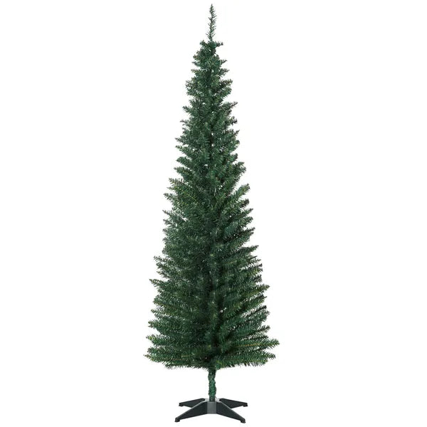 6FT Pencil Slim Artificial Christmas Tree, Unlit Realistic Green PVC Branches, Metal Stand, Space Saving Indoor Xmas Decor