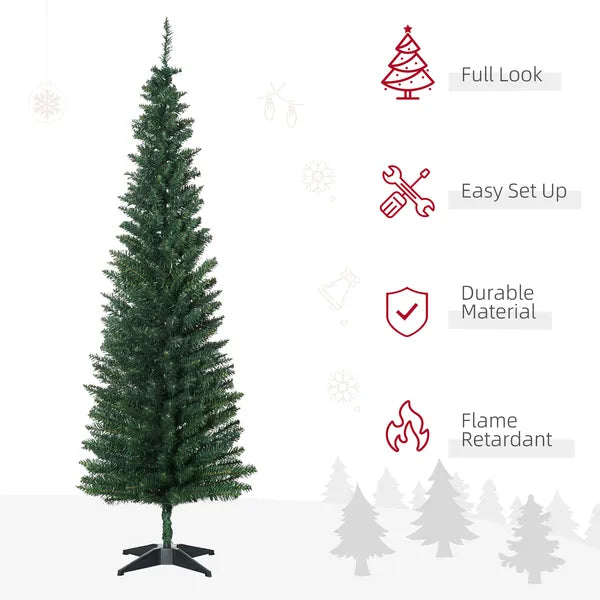6FT Pencil Slim Artificial Christmas Tree, Unlit Realistic Green PVC Branches, Metal Stand, Space Saving Indoor Xmas Decor