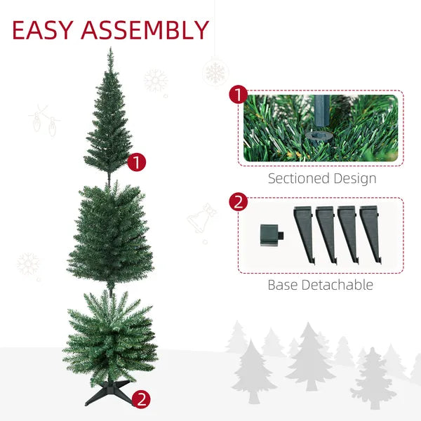 6FT Pencil Slim Artificial Christmas Tree, Unlit Realistic Green PVC Branches, Metal Stand, Space Saving Indoor Xmas Decor