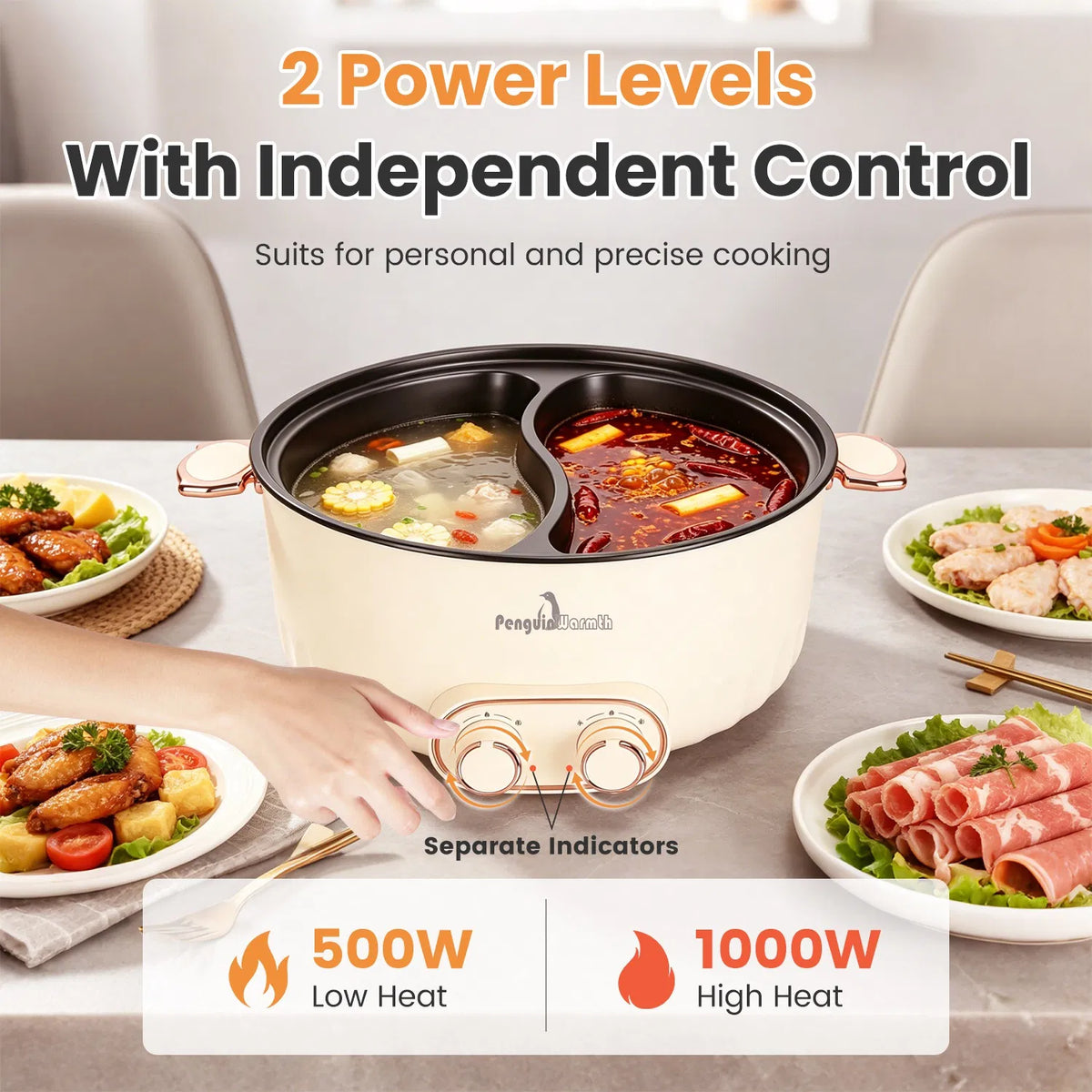 6L Electric Hot Pot with Divider, 110V Dual-Flavor Shabu Shabu Pot, 2000W Independent Dual Control, Non-Stick Stainless Steel Hotpot with Lid, Overheat Protection for 3-6 People