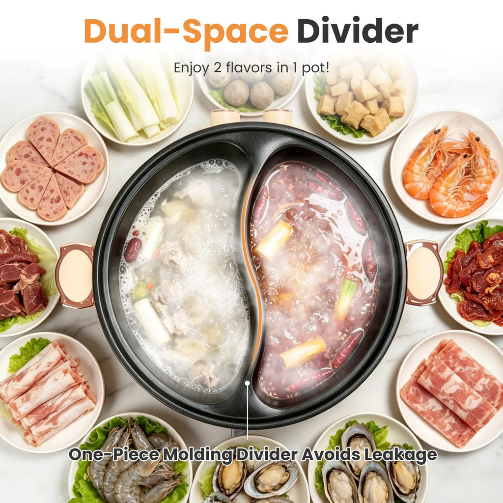 6L Electric Hot Pot with Divider, 110V Dual-Flavor Shabu Shabu Pot, 2000W Independent Dual Control, Non-Stick Stainless Steel Hotpot with Lid, Overheat Protection for 3-6 People