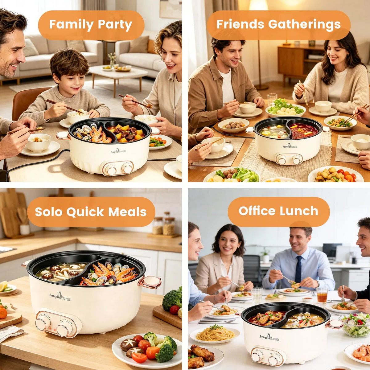 6L Electric Hot Pot with Divider, 110V Dual-Flavor Shabu Shabu Pot, 2000W Independent Dual Control, Non-Stick Stainless Steel Hotpot with Lid, Overheat Protection for 3-6 People