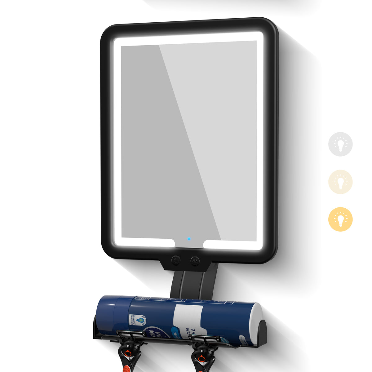 Lighted Fogless Shower Mirror for Shaving, Anti-Fog, 3 Color Dimmable, Adjustable, Razor & Foam Holder, Wall Mount