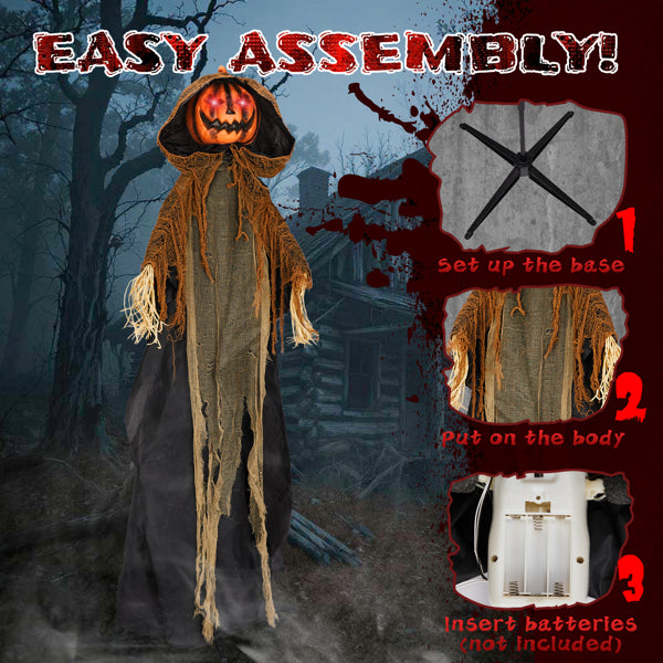 5.8ft Halloween Decorations Outdoor Life Size Animatronics Pumpkin Ghost, Sound-Actived Party Decor with Creepy Sound