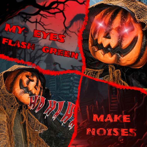 5.8ft Halloween Decorations Outdoor Life Size Animatronics Pumpkin Ghost, Sound-Actived Party Decor with Creepy Sound