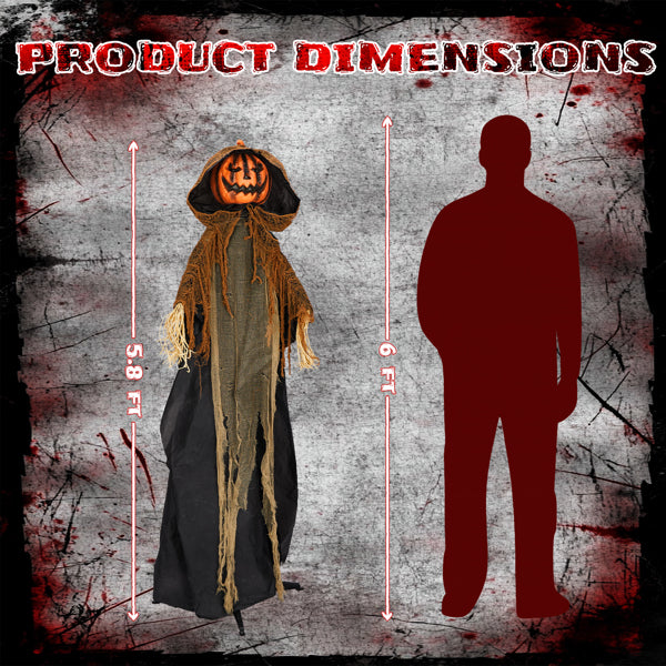 5.8ft Halloween Decorations Outdoor Life Size Animatronics Pumpkin Ghost, Sound-Actived Party Decor with Creepy Sound