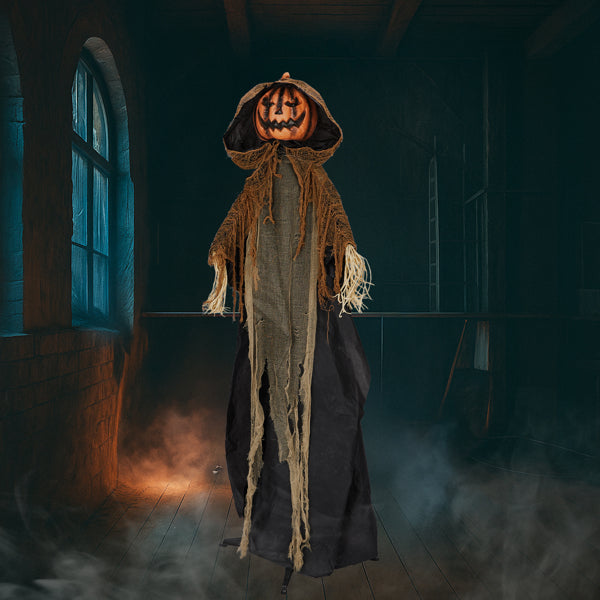 5.8ft Halloween Decorations Outdoor Life Size Animatronics Pumpkin Ghost, Sound-Actived Party Decor with Creepy Sound