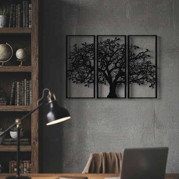 Tree of Life Metal Wall Art, 3 Panel Black Metal Wall Decor, Tree of Life Sculpture for Living Room Bedroom