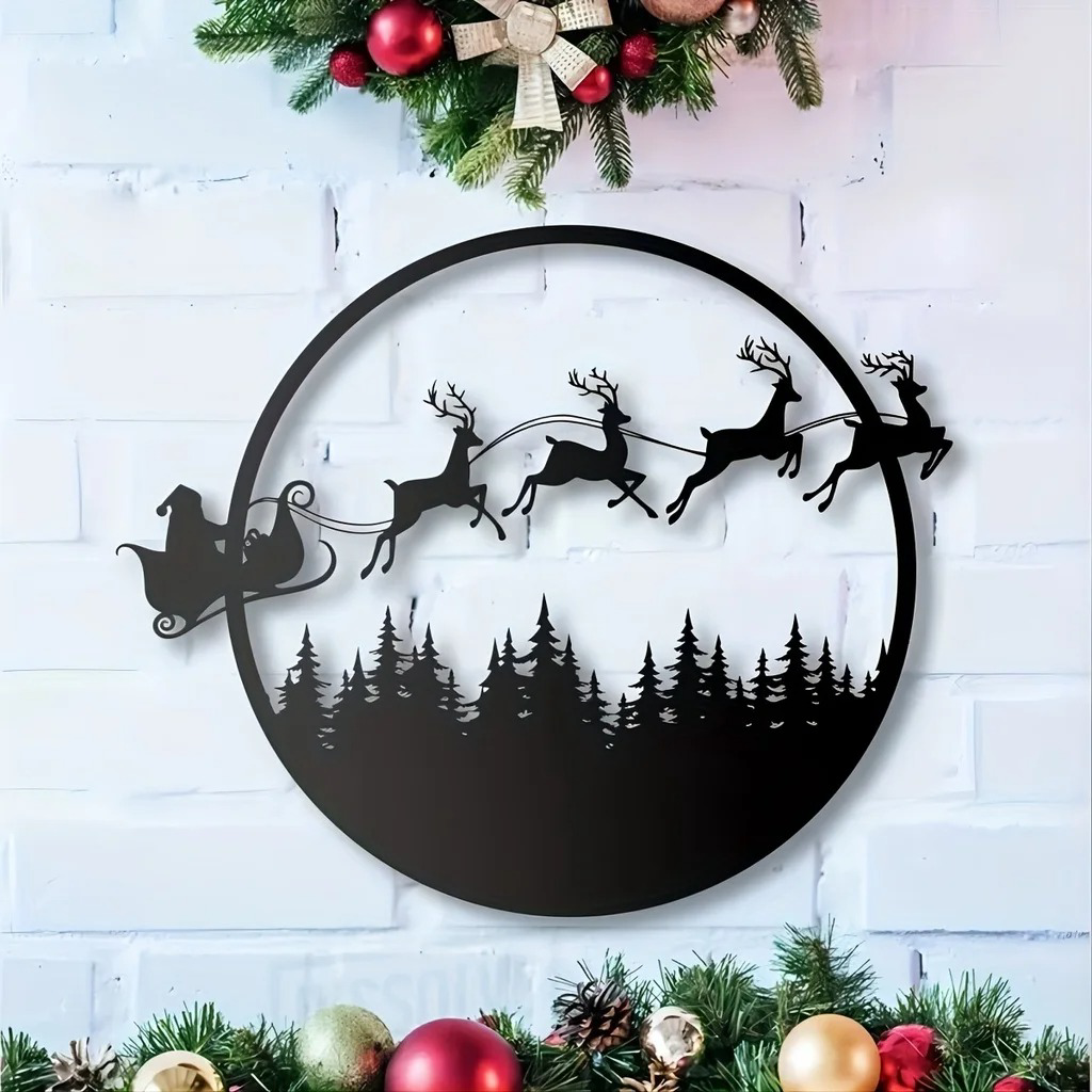 AEELLEEA-Reversible Double Sided Iron Wall Sign, Halloween & Christmas Dual Theme Hanging Decor, Weather Resistant Metal Holiday Wall Art