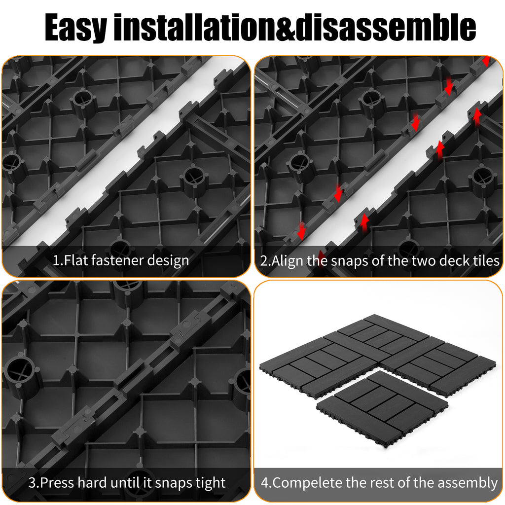 AEELLEEA 44 Pack Interlocking Plastic Deck Tiles, 12"×12" PP Patio Floor Tiles, Non-Slip Drainable Outdoor Flooring for Balcony, Poolside, Backyard