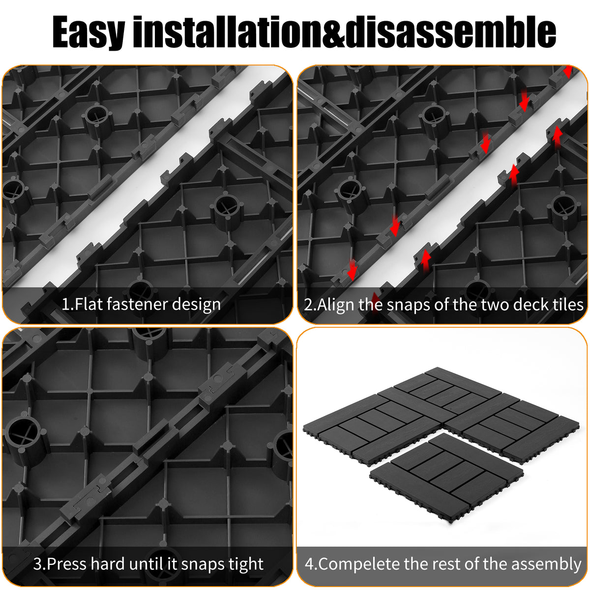 AEELLEEA 44 Pack Interlocking Plastic Deck Tiles, 12"×12" PP Patio Floor Tiles, Non-Slip Drainable Outdoor Flooring for Balcony, Poolside, Backyard