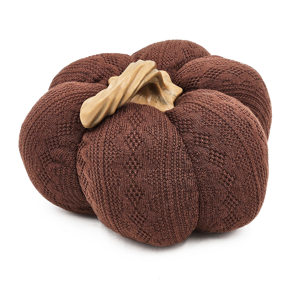 Set of 2 Dark Brown Knit Texture Pumpkin Ornaments, 8.3x8.3x5.3 Inch Tabletop Pumpkins for Fall Harvest, Thanksgiving & Autumn Farmhouse Home Decor