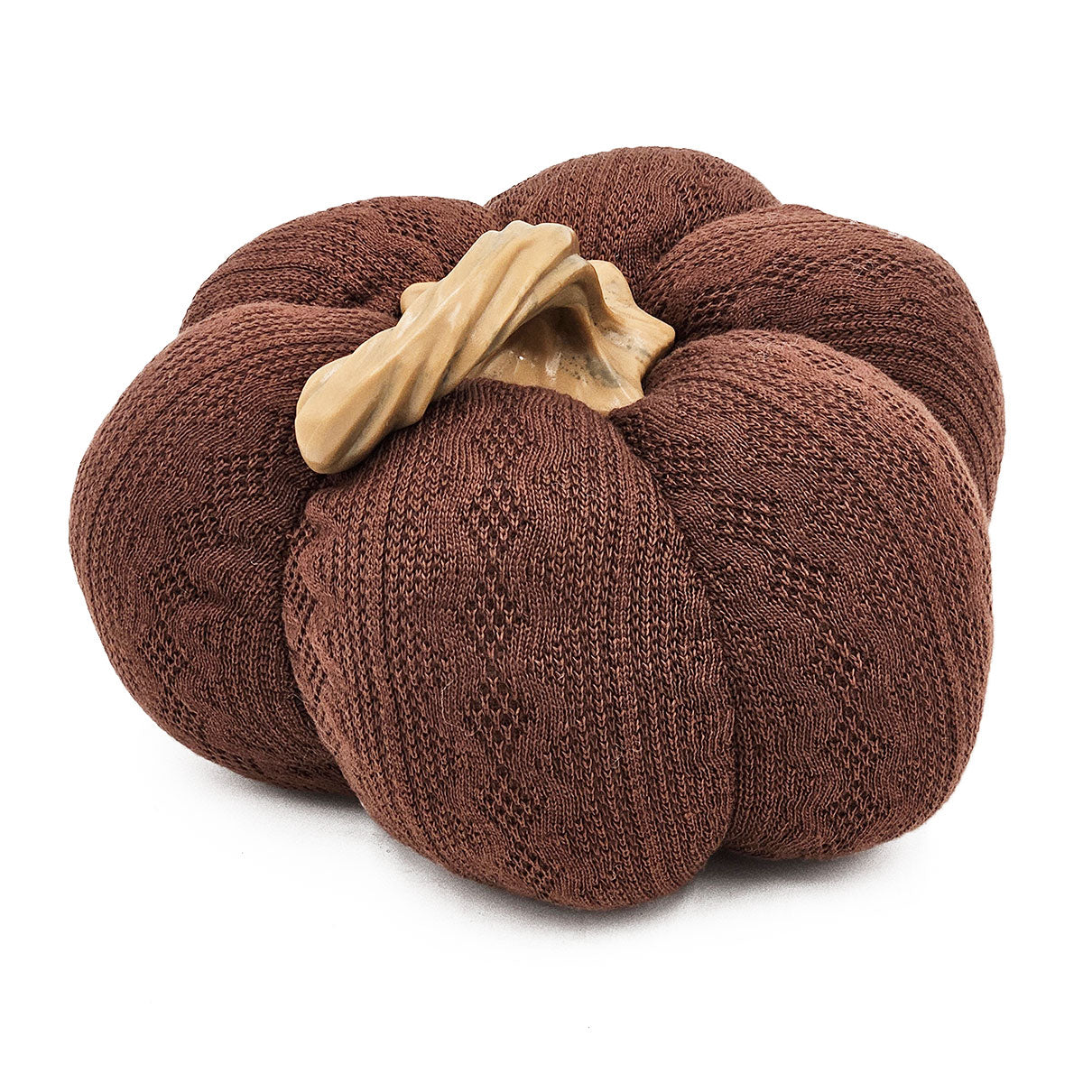 Set of 2 Dark Brown Knit Texture Pumpkin Ornaments, 8.3x8.3x5.3 Inch Tabletop Pumpkins for Fall Harvest, Thanksgiving & Autumn Farmhouse Home Decor