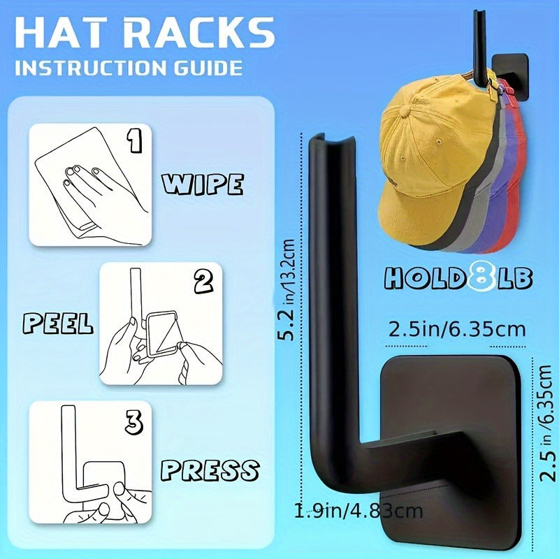 Adhesive Hat Hooks for Baseball Caps, No Drill Wall Mount Cap Holder, Hat Organizer Rack, White & Black 2 Colors