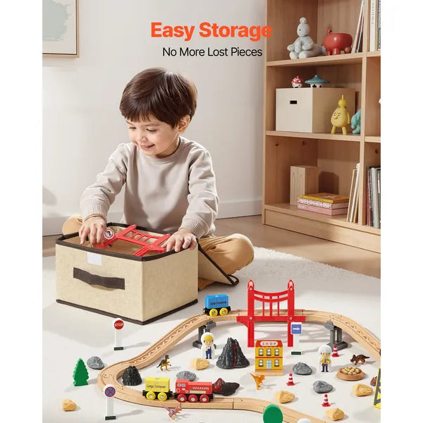 Aeelleea 70Pcs Wooden Train Track Set, 26.77×21.26 Inch Magnetic Crane Railway Toy, Compatible with Major Brands, Gift for Kids Ages 3-8 Boys Girls