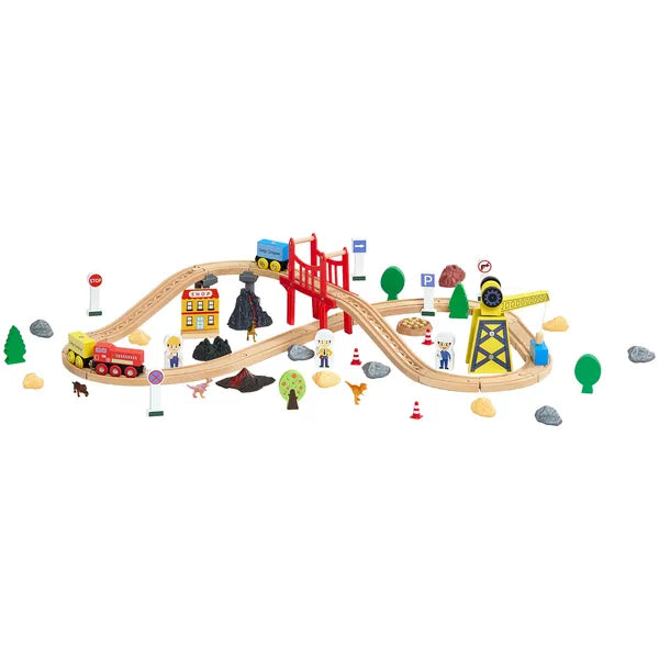 Aeelleea 70Pcs Wooden Train Track Set, 26.77×21.26 Inch Magnetic Crane Railway Toy, Compatible with Major Brands, Gift for Kids Ages 3-8 Boys Girls