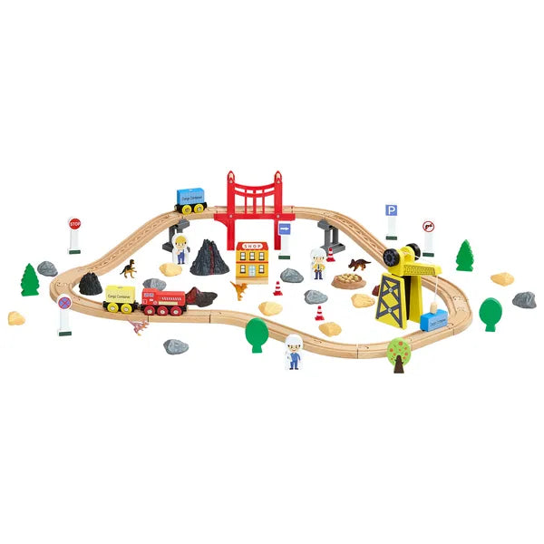 Aeelleea 70Pcs Wooden Train Track Set, 26.77×21.26 Inch Magnetic Crane Railway Toy, Compatible with Major Brands, Gift for Kids Ages 3-8 Boys Girls