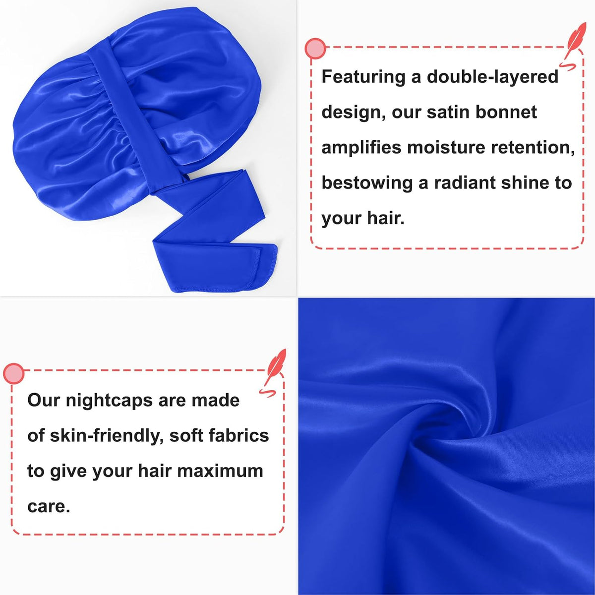 Decorative Satin Bonnet with Bow, Large Reusable Silky Decorative Hair Cap, Adjustable Bowknot Satin Textile Decor Hat for Home Decor & Daily Use