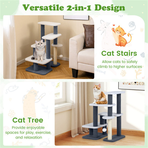 AEELLEEA 30-Inch Cat Tree with Multi-Level Cat Stairs, Sisal Scratching Post and Hanging Plush Ball, Gray and White