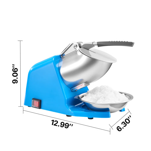 Ice Crusher Machine, 286lbs/hr, 4 Blades Snow Cone Maker, Stainless Steel Shaved Ice Machine with Bowl & Cover, 300W for Home & Commercial, Blue