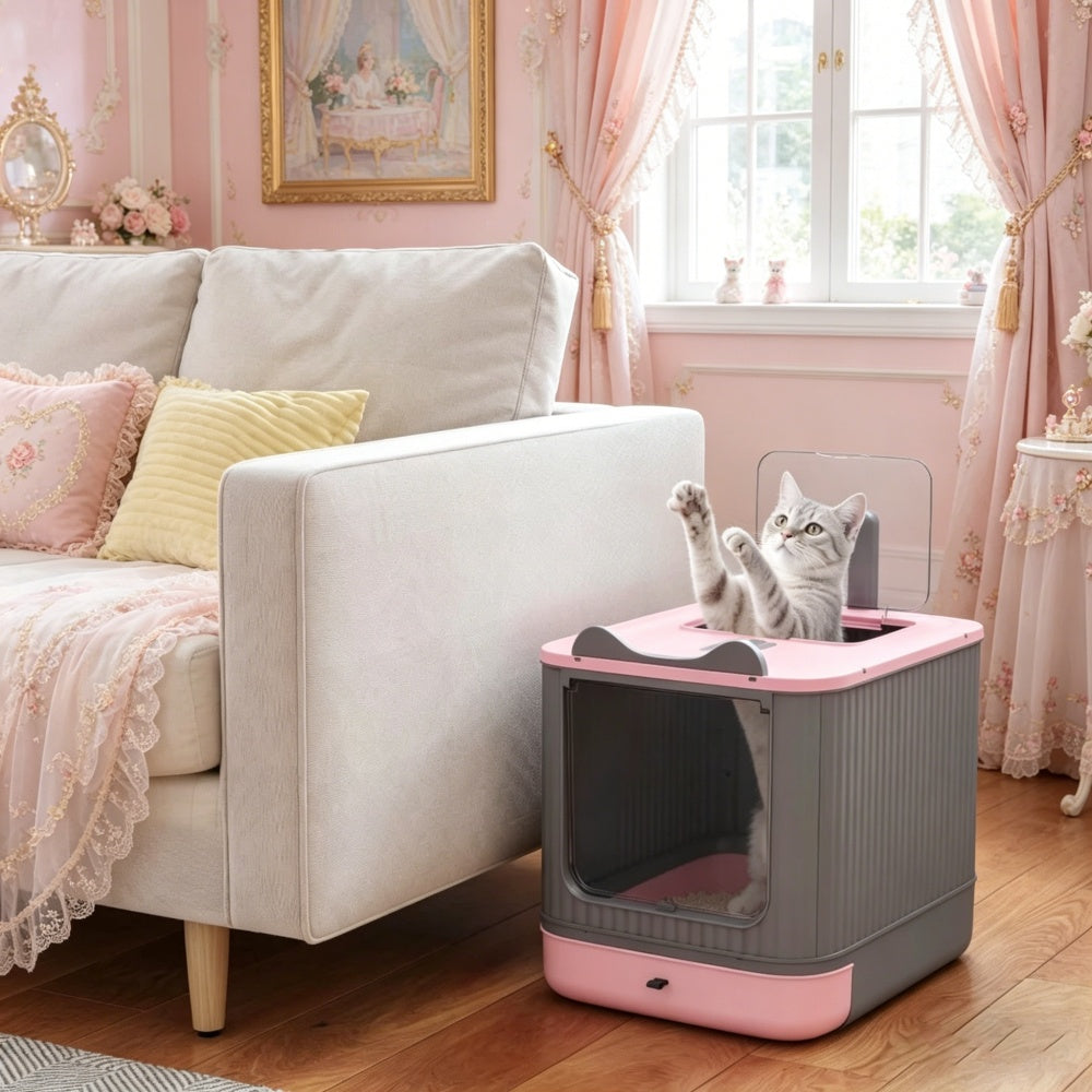 Fully Enclosed Cat Litter Box with Drawer, Hooded Kitty Litter Box with Deodorizing Bag & Scoop, Easy Clean for Small Medium Cats