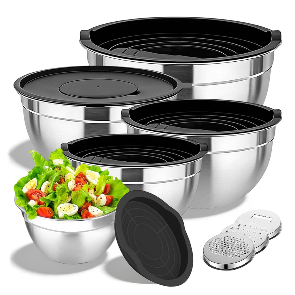 5-Piece Stainless Steel Mixing Bowls with Lids, Nesting Salad and Food Prep Bowls for Kitchen, Cooking, Baking and Food Storage